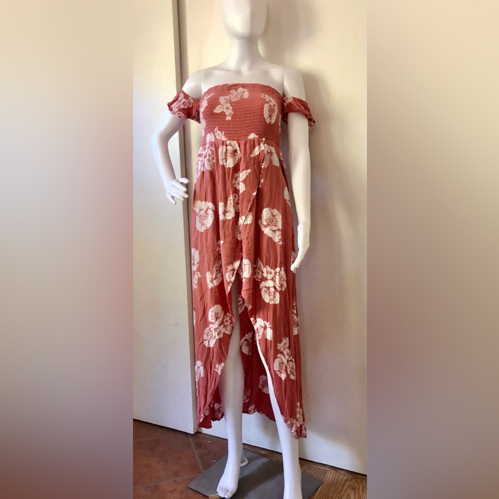 Wrangler Retro Smocked Bodice Off Shoulder Flutter Sleeves Midi/Maxi Dress sz S